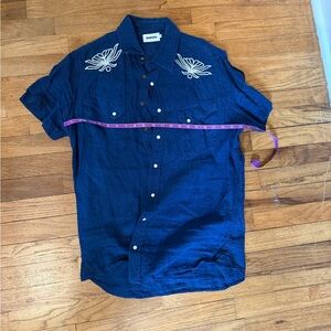 Taylor Stitch Navy Blue Embroidered Casual Shirt